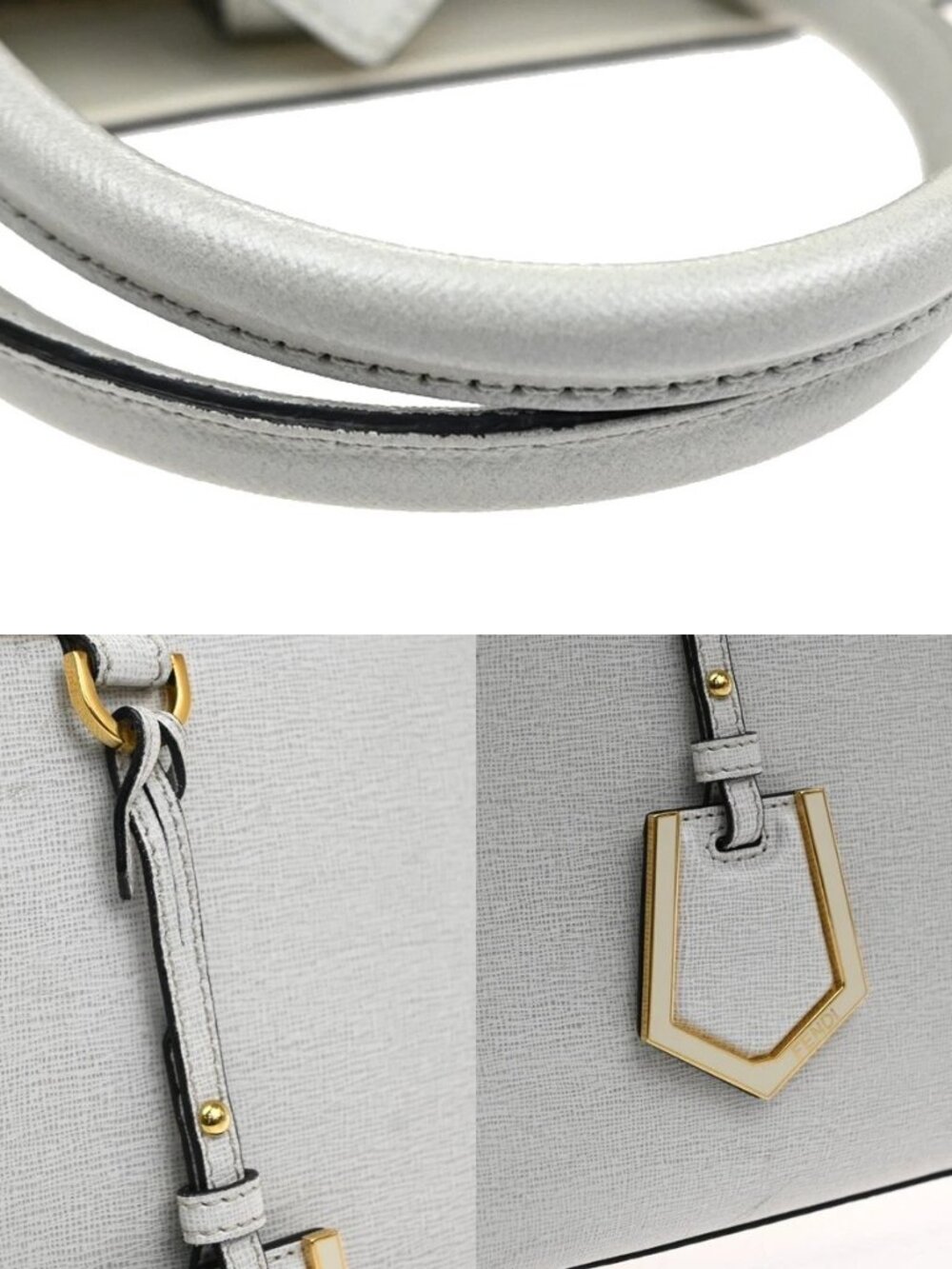 FENDI Logo 2Jours 2Way Shoulder Hand Bag Leather Charm White GHW Italy 70YH941 - Picture 8 of 15
